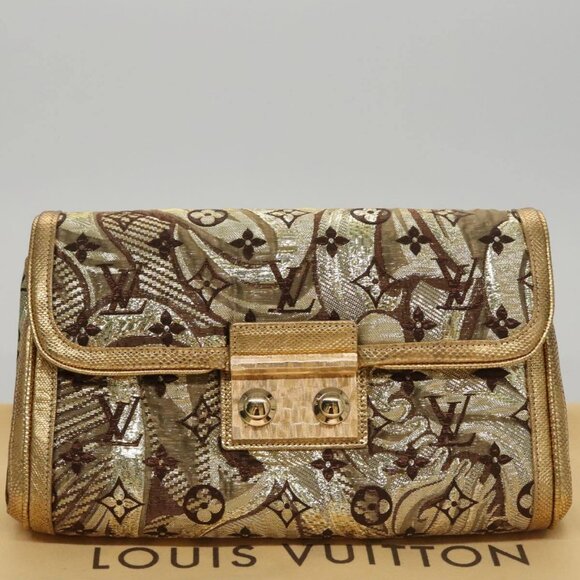 LOUIS VUITTON Monogram Brocade Tari Clutch Bag Gold M93142 LV Auth 106316S - Picture 10 of 14